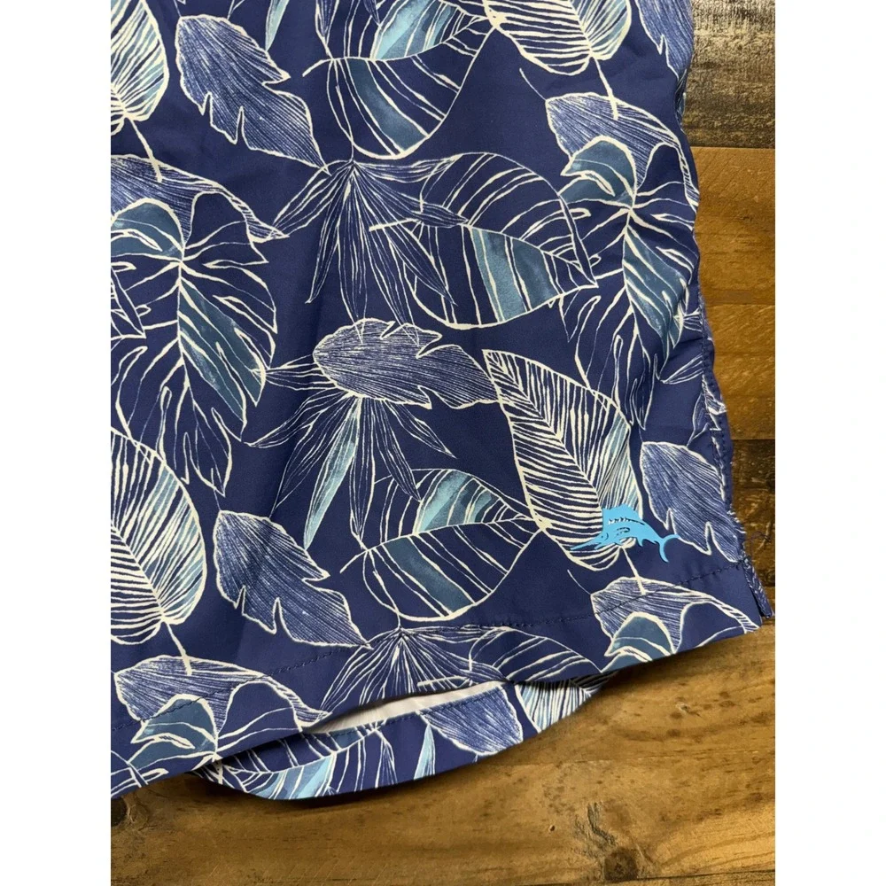 Tommy Bahama Mens XXL Blue Tropical Leaf Print Swim Trunks Mesh Lined 8in Inseam
